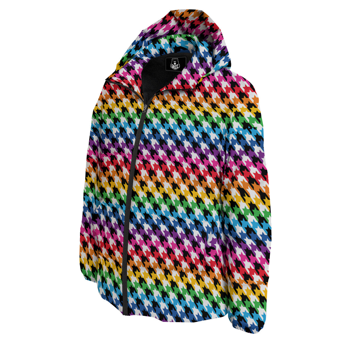 Houndstooth Rainbow Pride Print Pattern Down Jacket-grizzshop