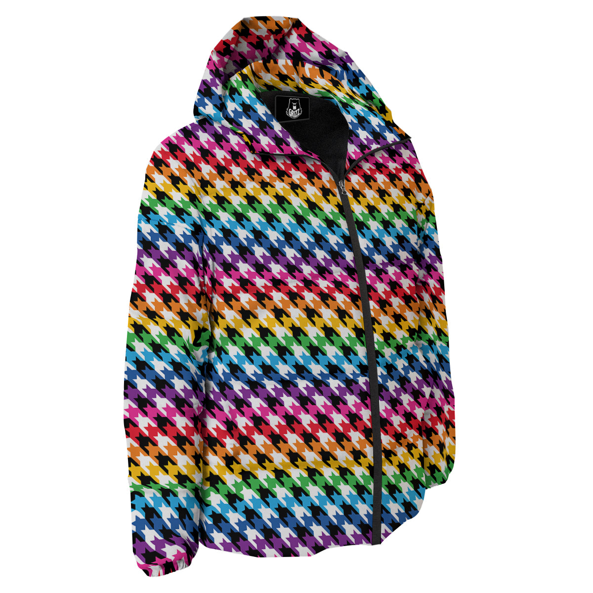 Houndstooth Rainbow Pride Print Pattern Down Jacket-grizzshop