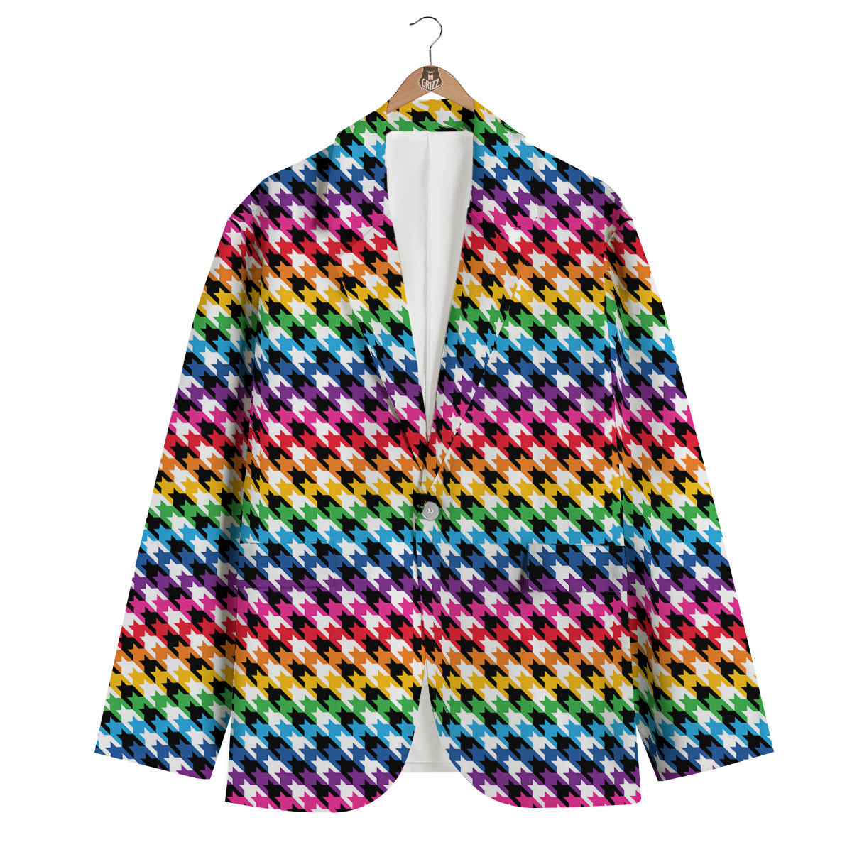 Houndstooth Rainbow Pride Print Pattern Men's Blazer-grizzshop