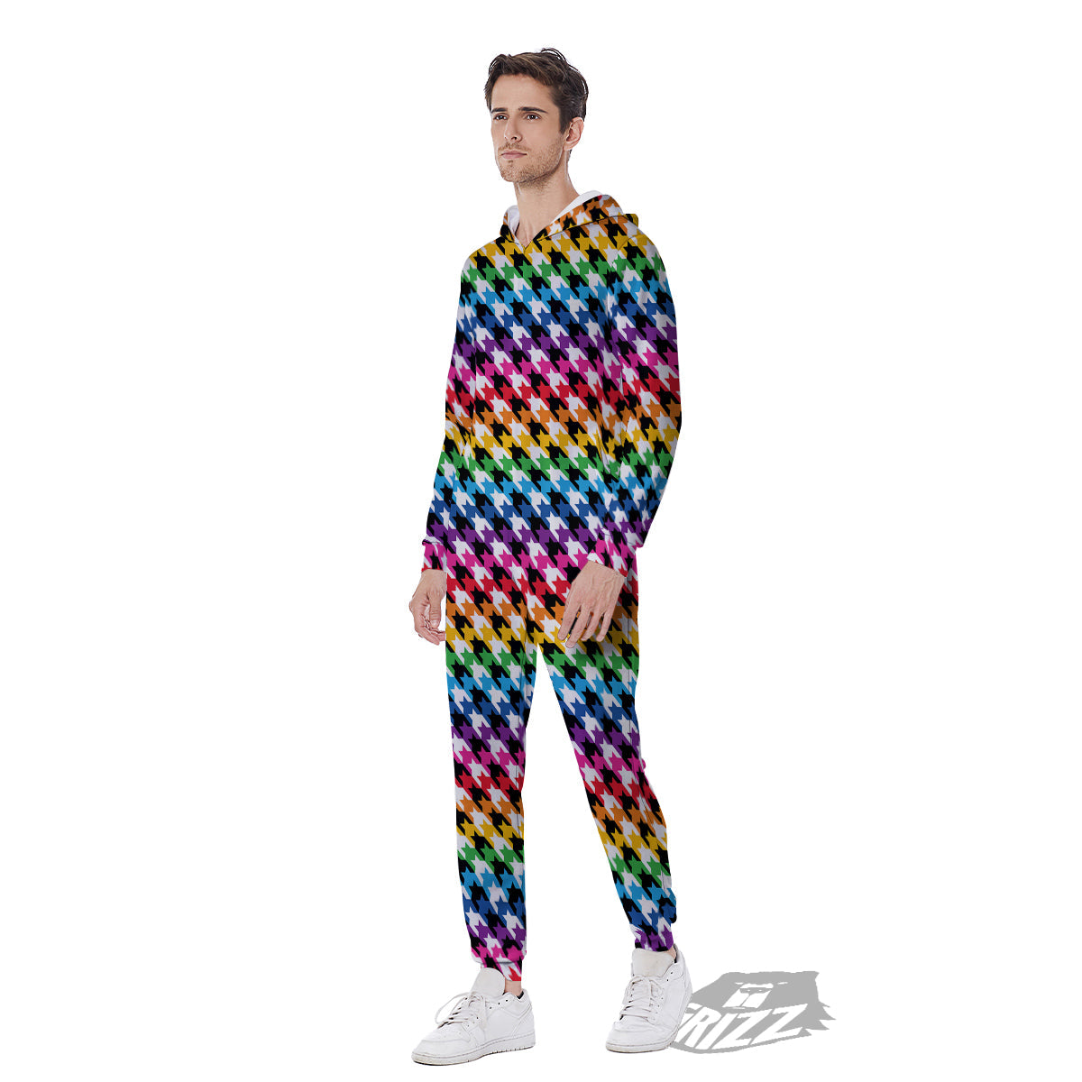 Houndstooth Rainbow Pride Print Pattern Men's Jumpsuit-grizzshop