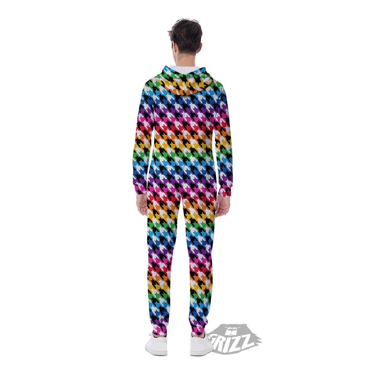 Houndstooth Rainbow Pride Print Pattern Men's Jumpsuit-grizzshop