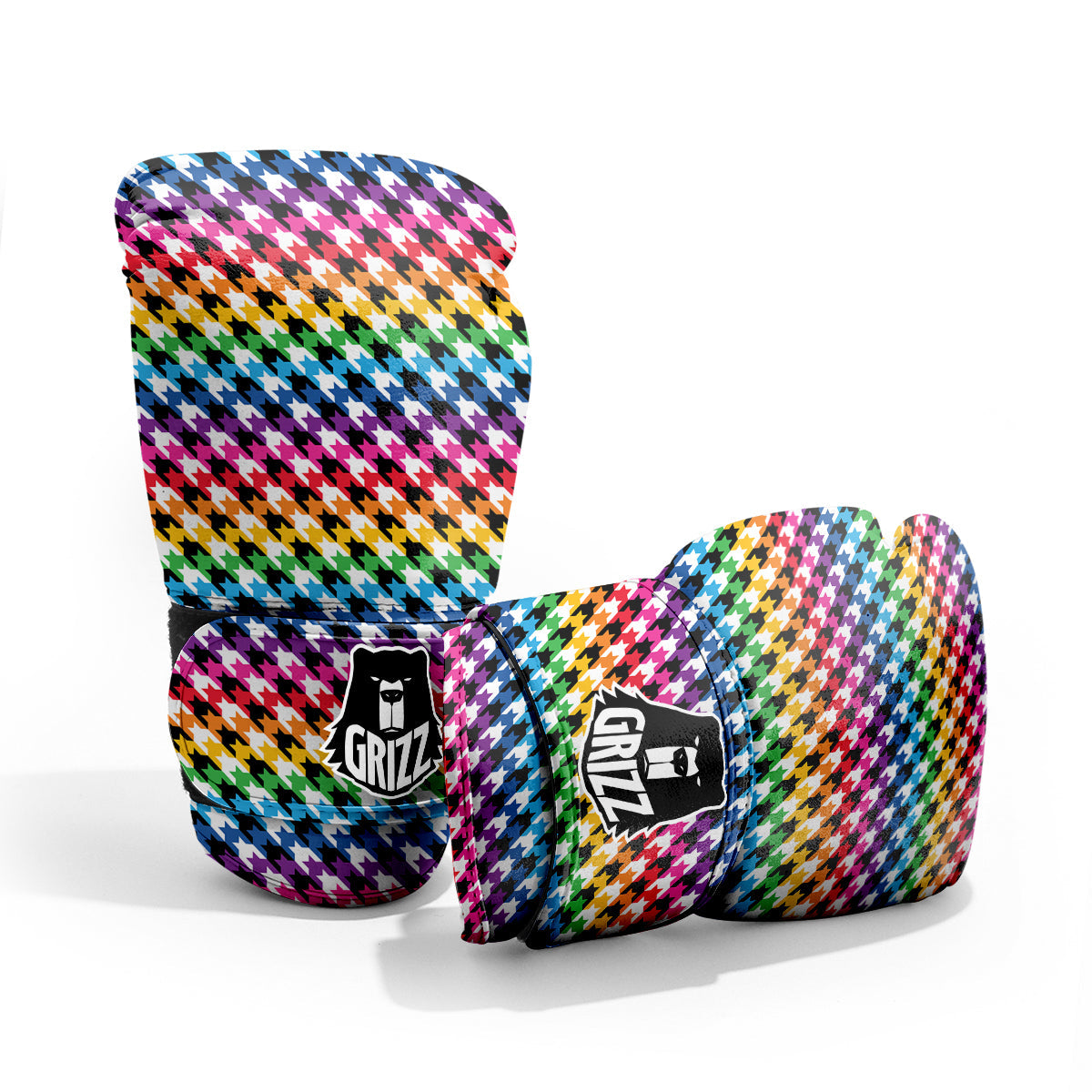 Houndstooth Rainbow Pride Print Pattern Sparring Gloves-grizzshop