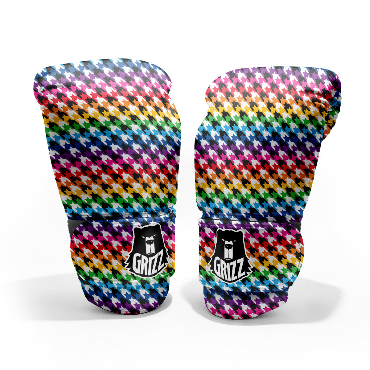 Houndstooth Rainbow Pride Print Pattern Sparring Gloves-grizzshop