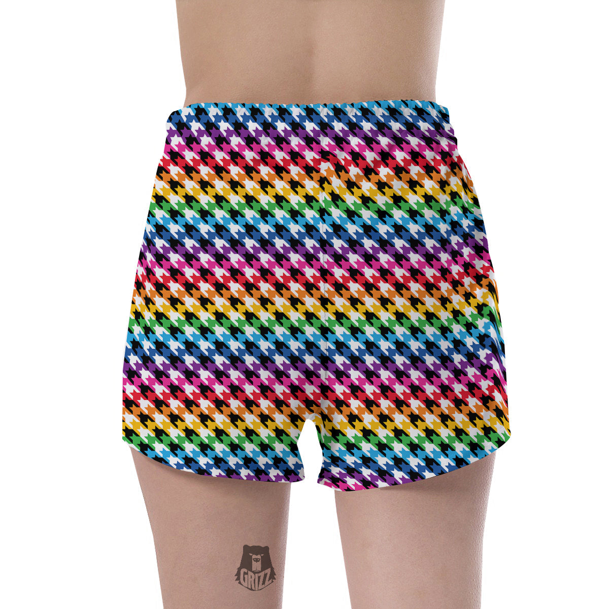 Houndstooth Rainbow Pride Print Pattern Women's Shorts-grizzshop
