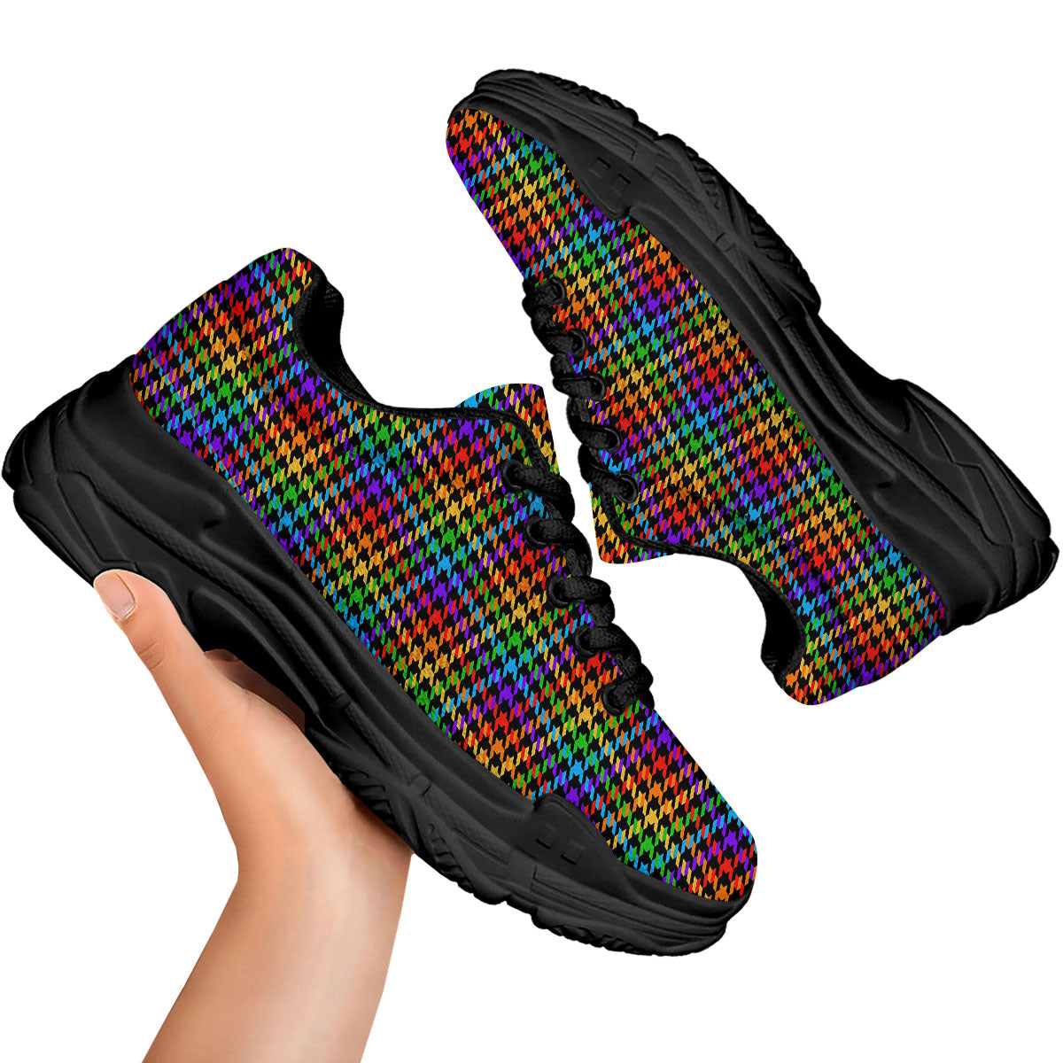 Houndstooth Rainbow Print Pattern Black Chunky Shoes-grizzshop