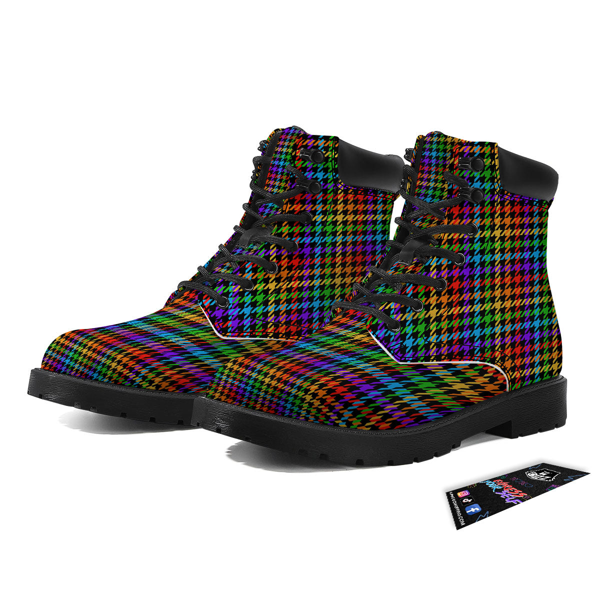 Houndstooth Rainbow Print Pattern Boots-grizzshop