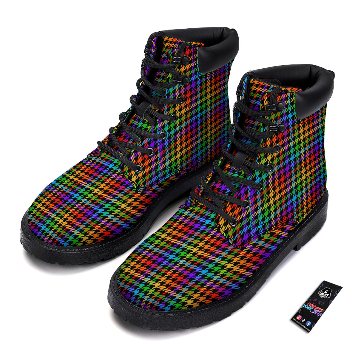 Houndstooth Rainbow Print Pattern Boots-grizzshop
