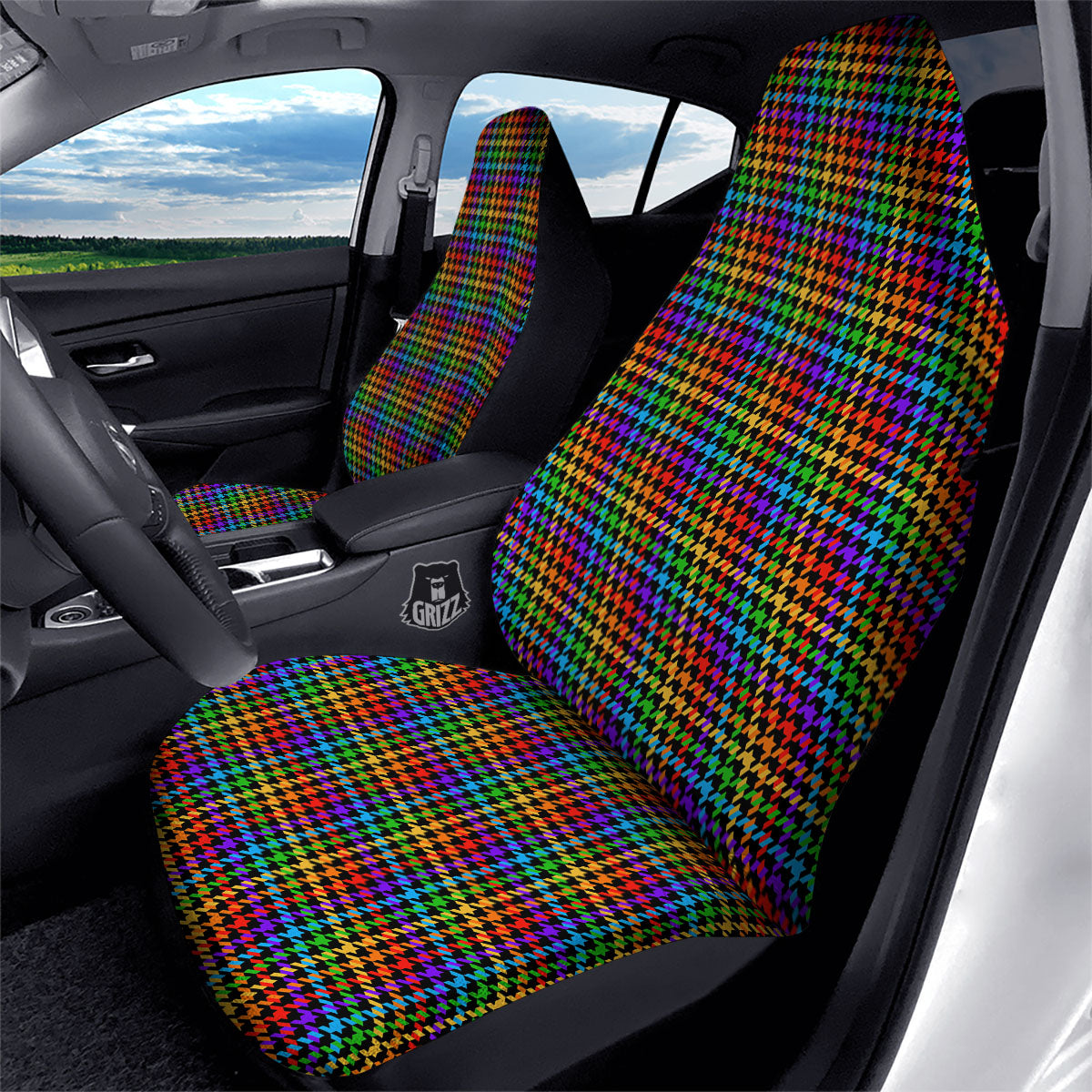 Houndstooth Rainbow Print Pattern Car Seat Covers-grizzshop