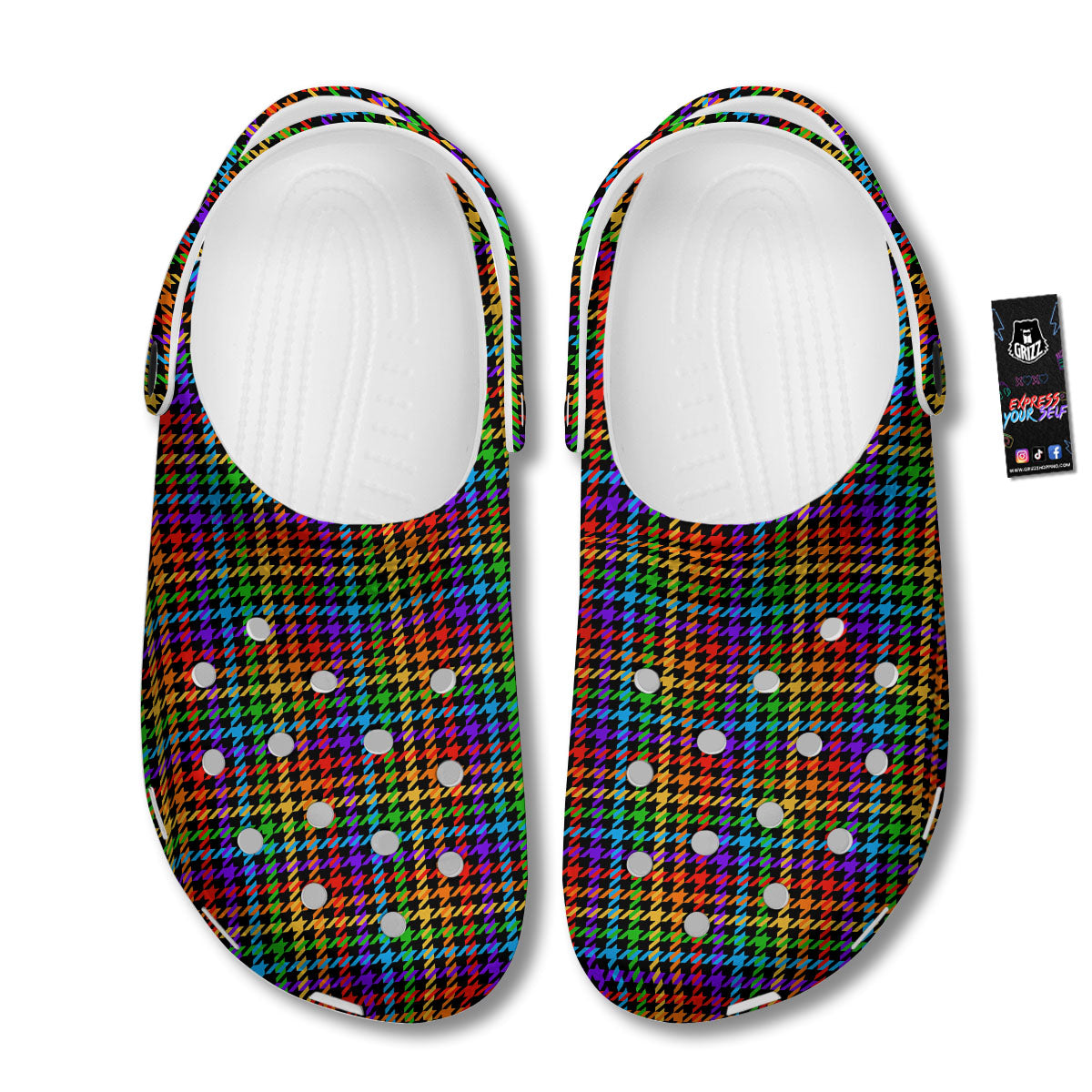 Houndstooth Rainbow Print Pattern Clog-grizzshop