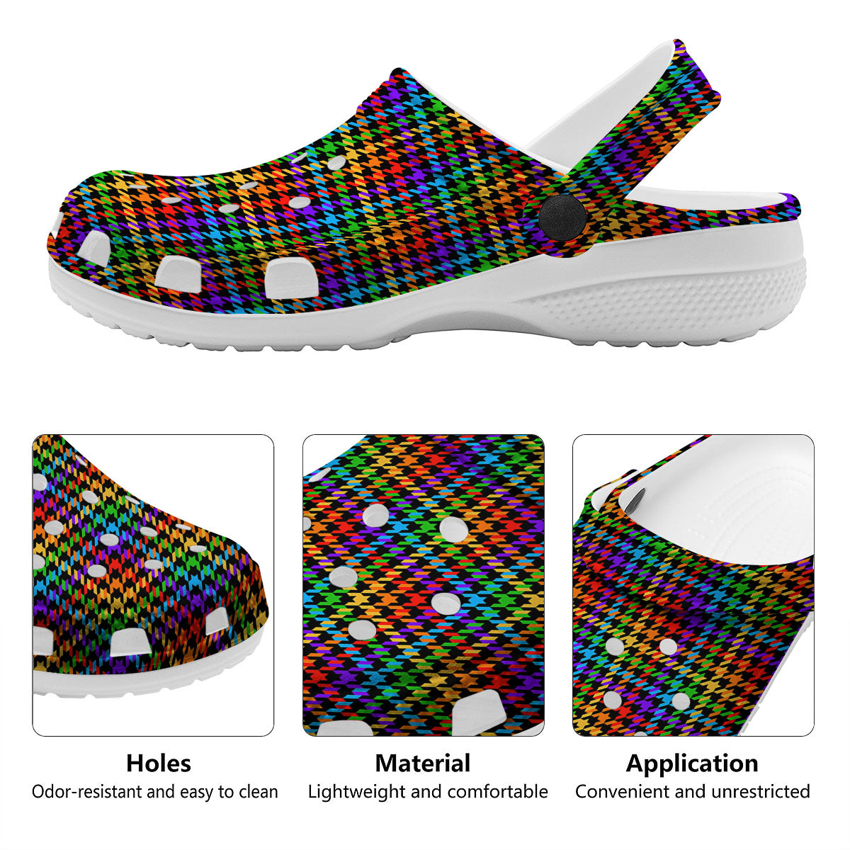 Houndstooth Rainbow Print Pattern Clog-grizzshop