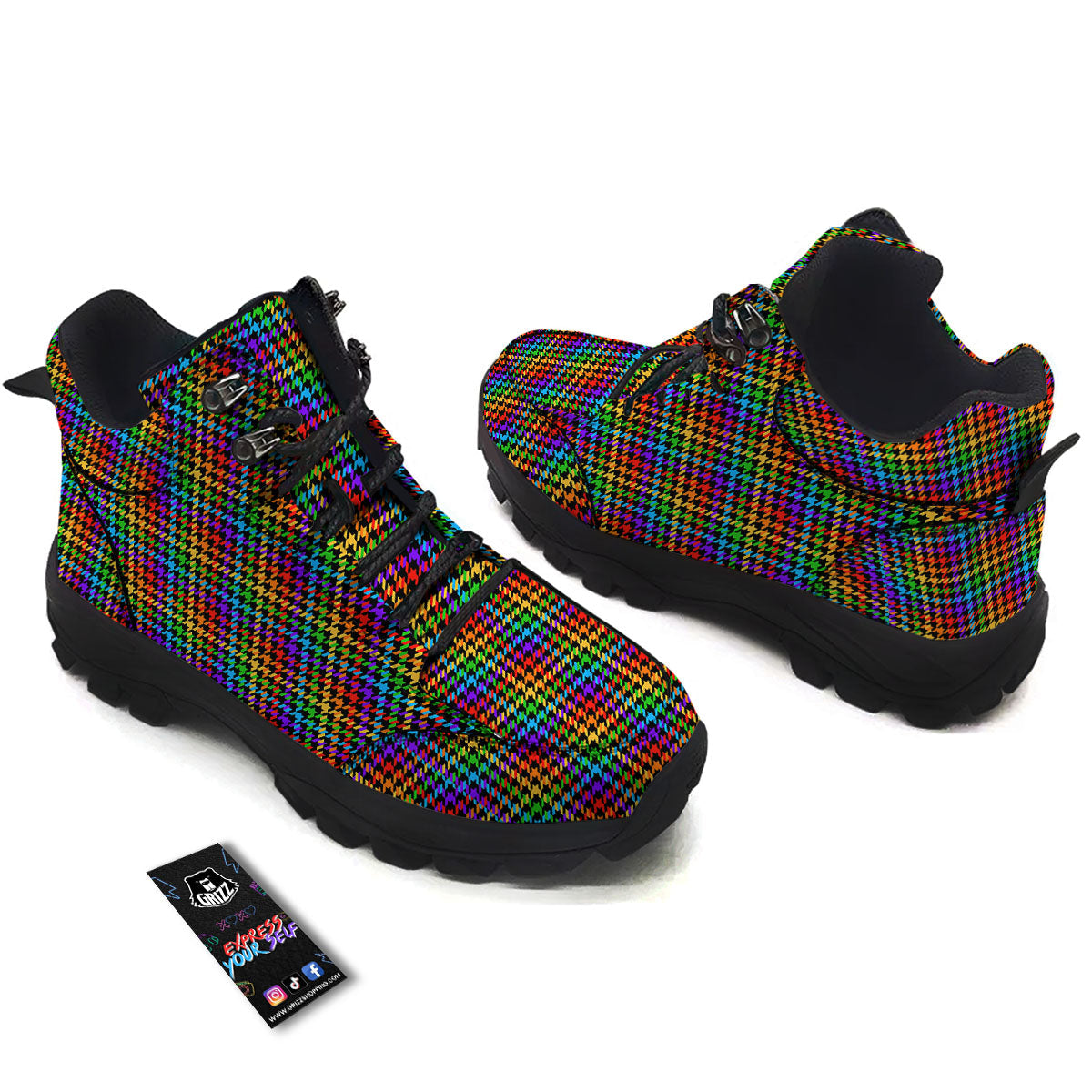 Houndstooth Rainbow Print Pattern Hiking Shoes-grizzshop