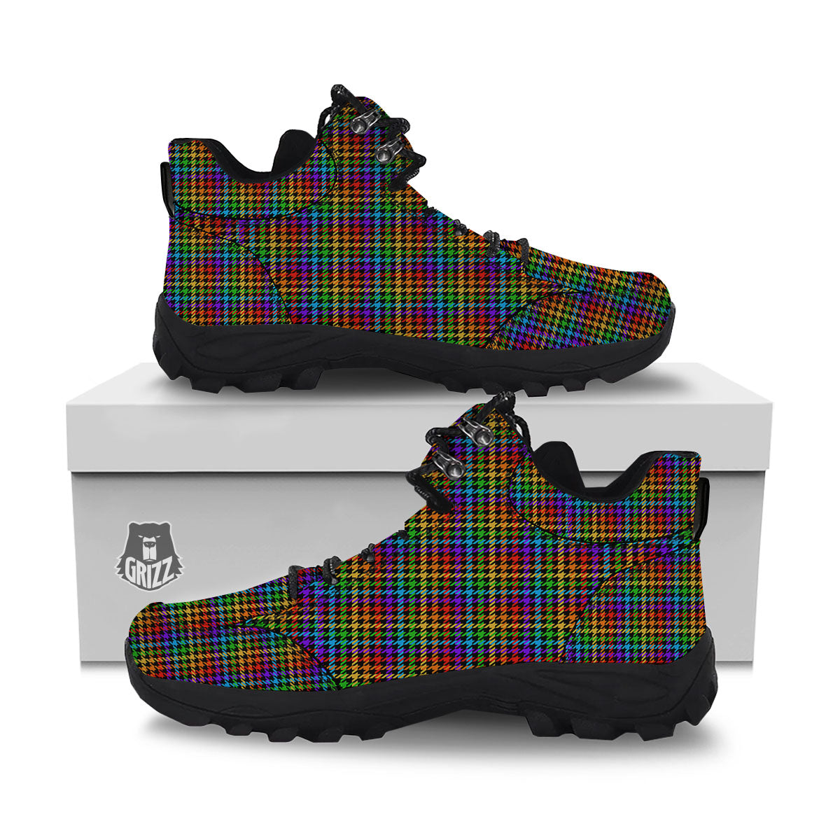 Houndstooth Rainbow Print Pattern Hiking Shoes-grizzshop
