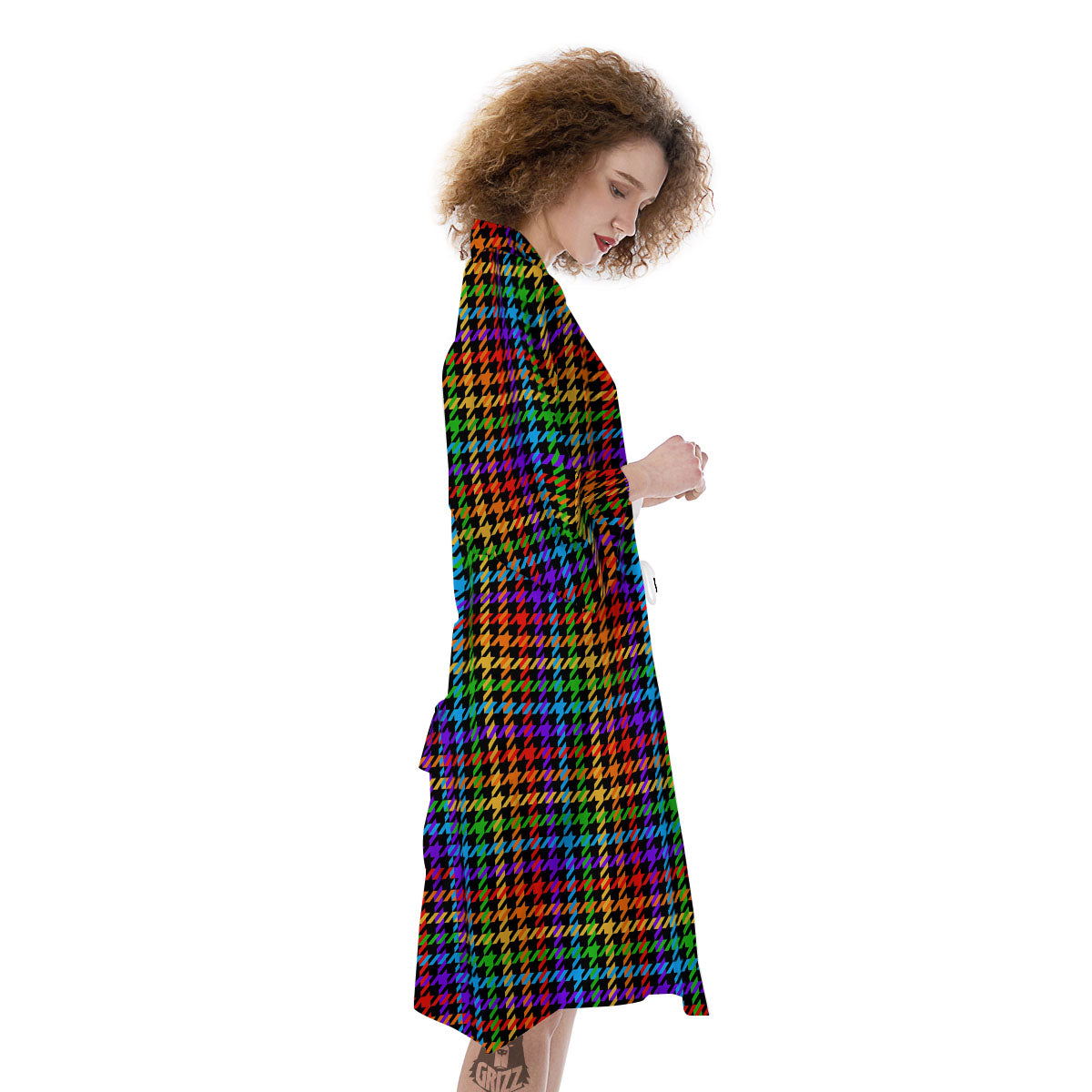 Houndstooth Rainbow Print Pattern Kimono-grizzshop