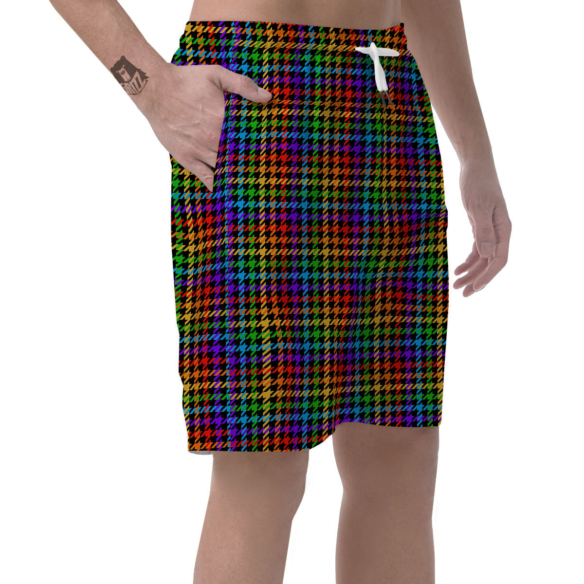 Houndstooth Rainbow Print Pattern Men's Shorts-grizzshop