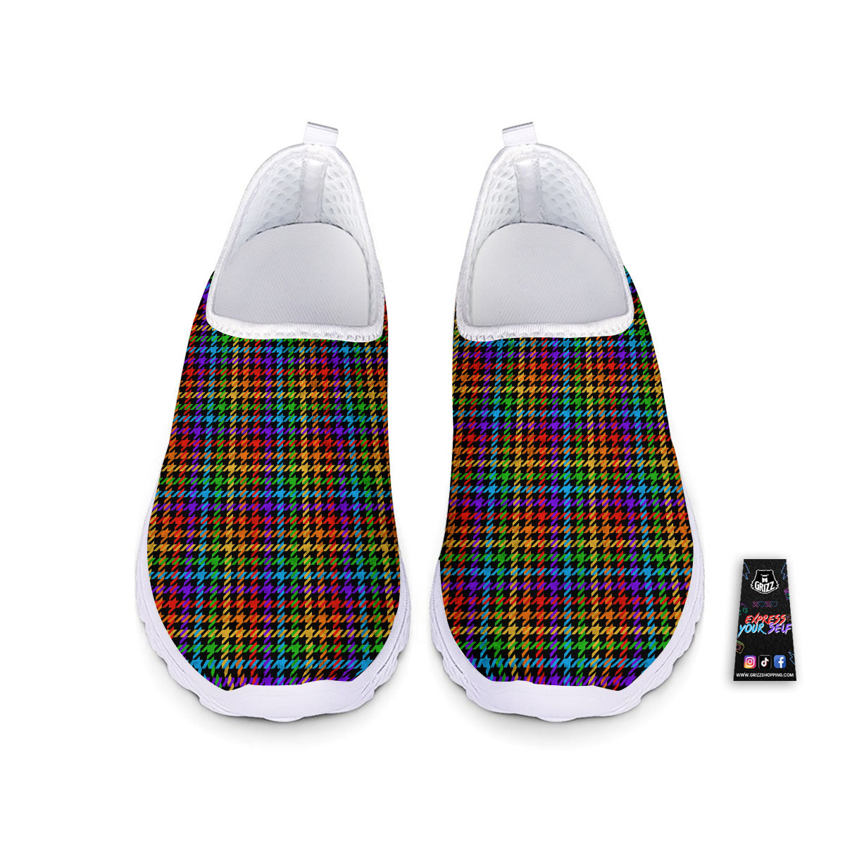 Houndstooth Rainbow Print Pattern Nurse Shoes-grizzshop