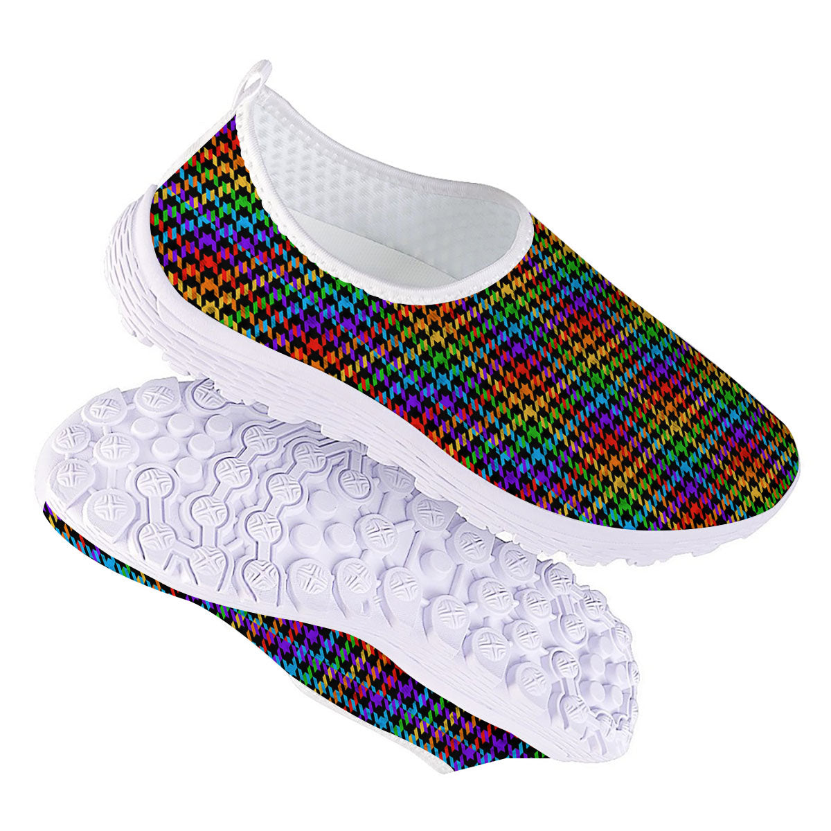 Houndstooth Rainbow Print Pattern Nurse Shoes-grizzshop