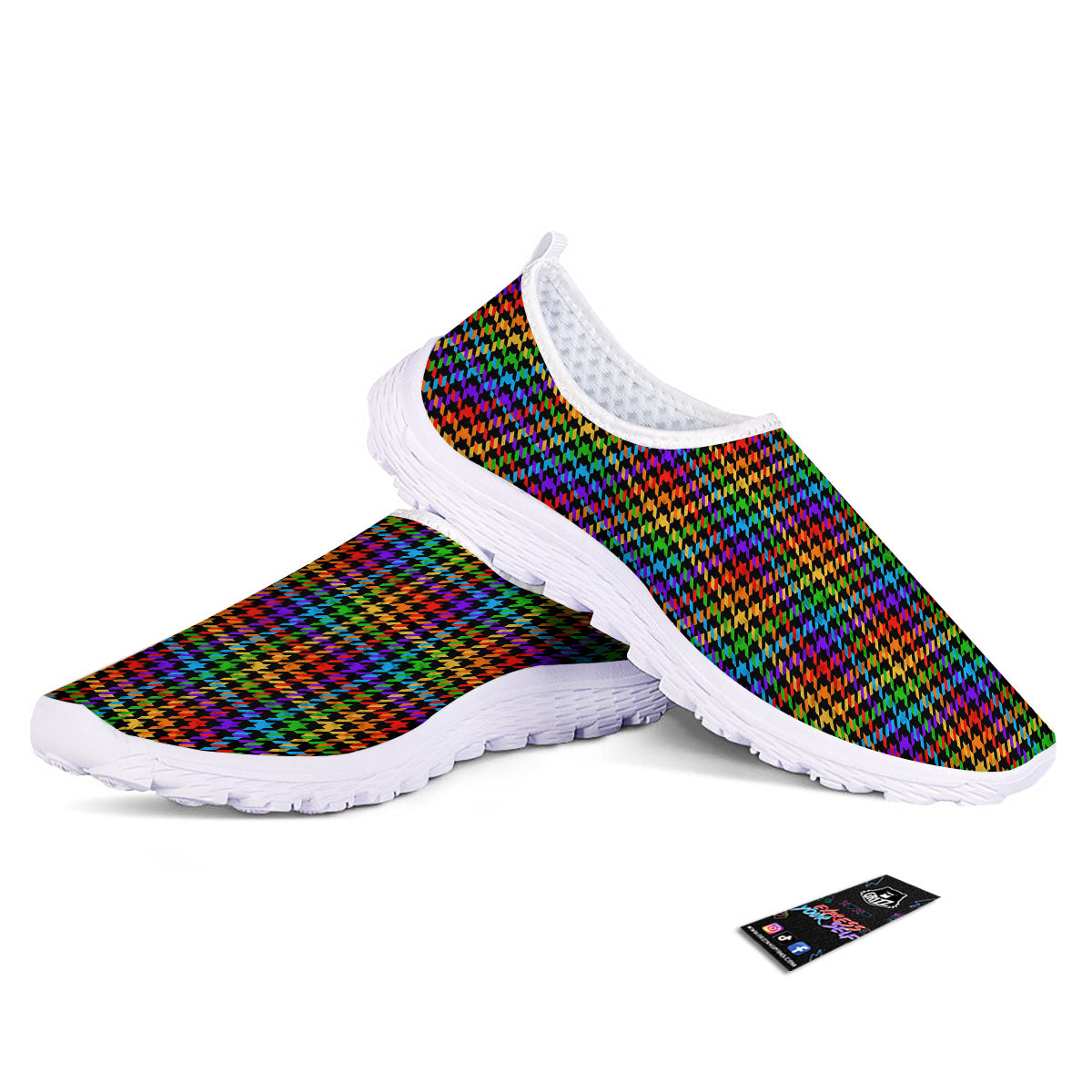 Houndstooth Rainbow Print Pattern Nurse Shoes-grizzshop