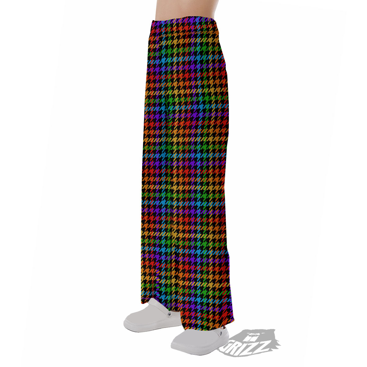 Houndstooth Rainbow Print Pattern Pajama Pants-grizzshop