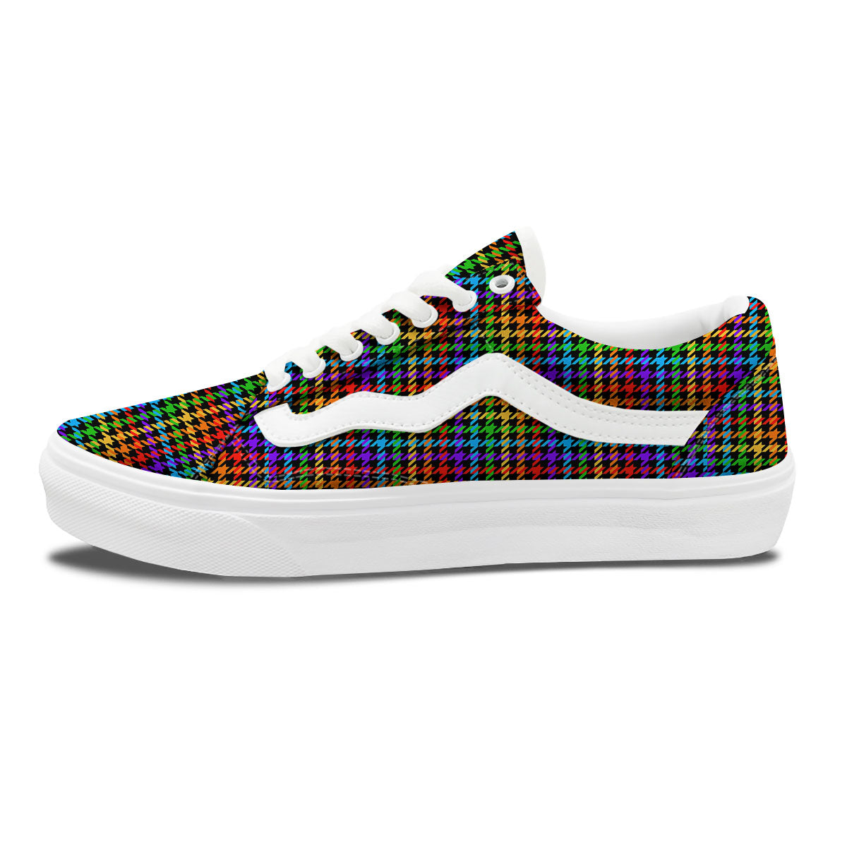 Houndstooth Rainbow Print Pattern Skate Shoes-grizzshop