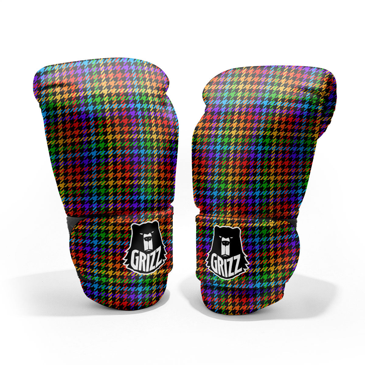 Houndstooth Rainbow Print Pattern Sparring Gloves-grizzshop