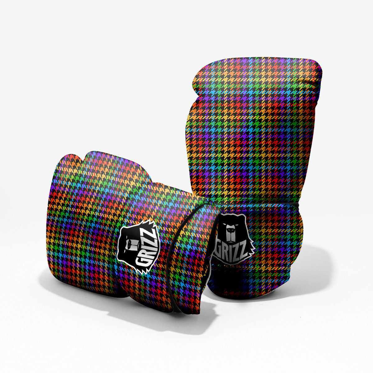 Houndstooth Rainbow Print Pattern Sparring Gloves-grizzshop