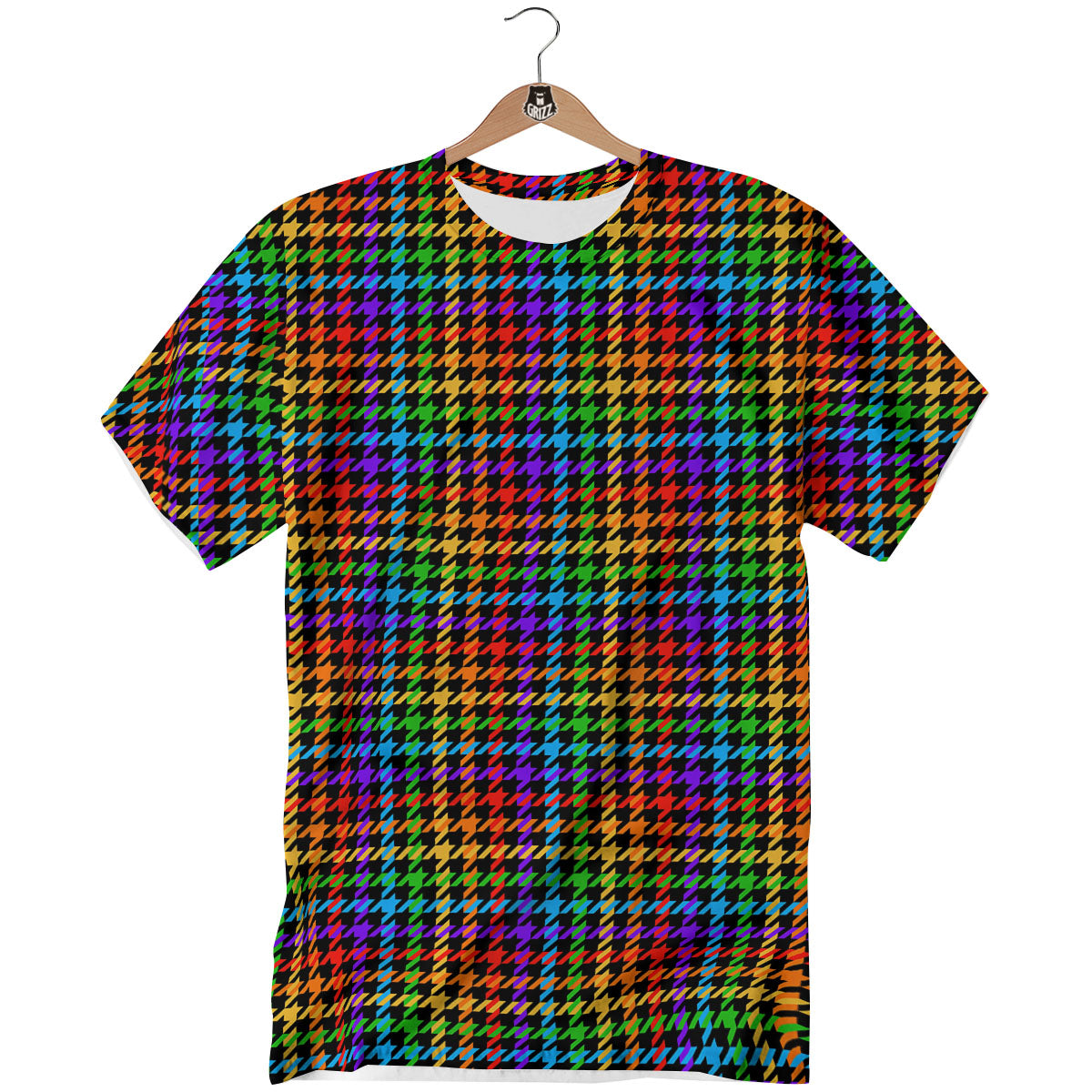 Houndstooth Rainbow Print Pattern T-Shirt-grizzshop