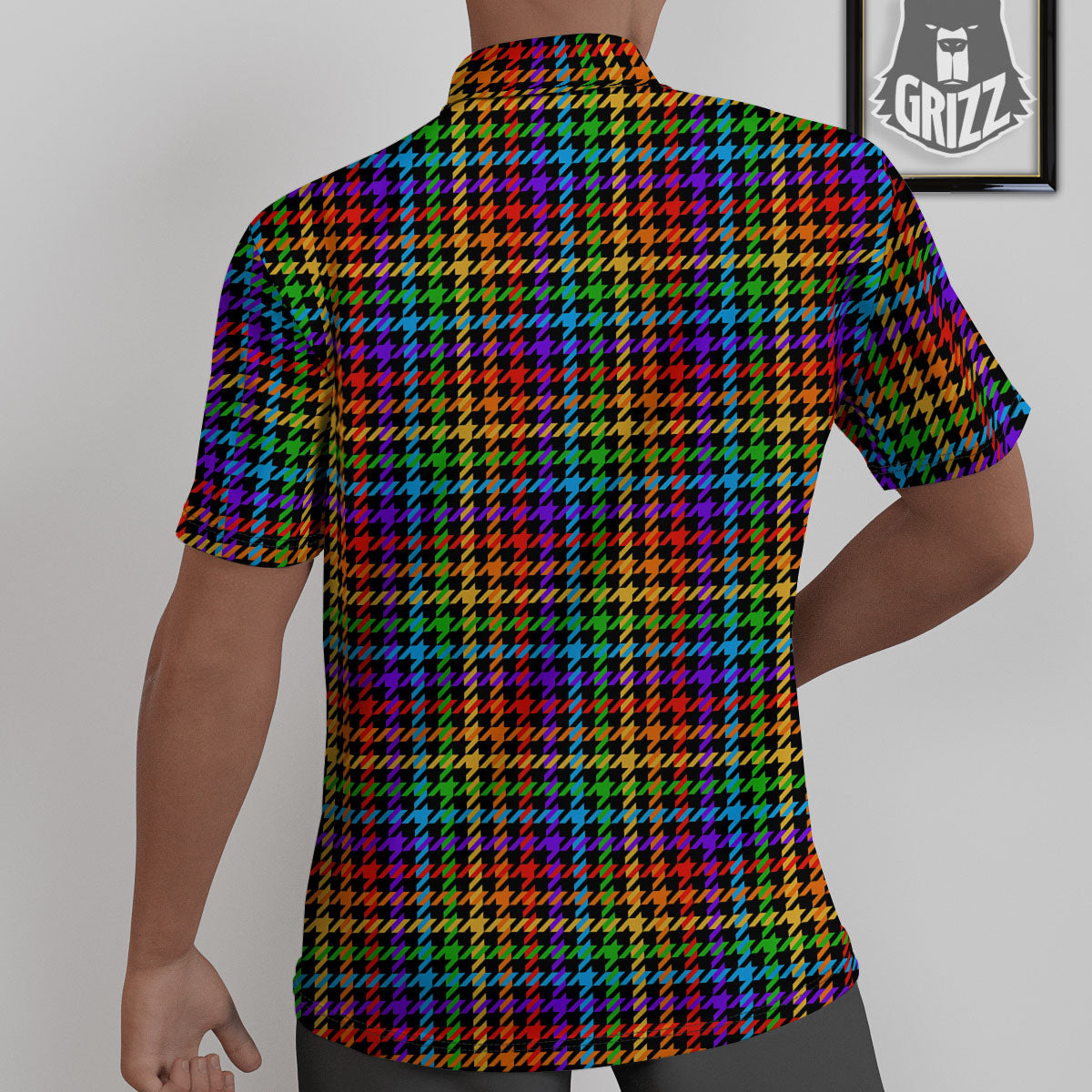 Houndstooth Rainbow Print Pattern Untucked Shirts-grizzshop