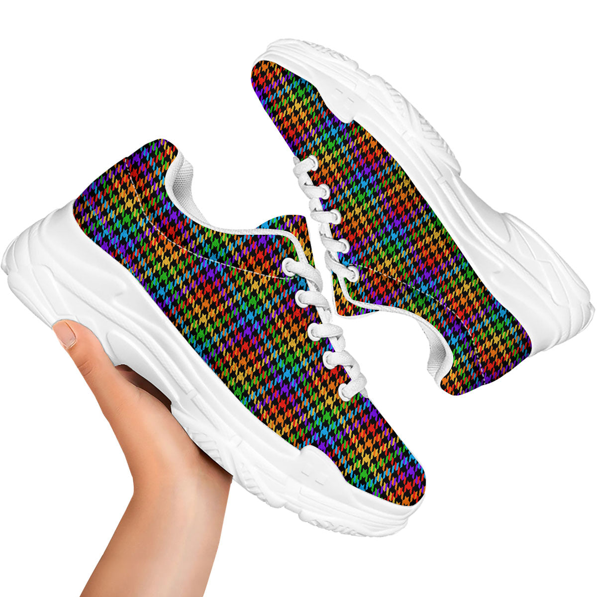Houndstooth Rainbow Print Pattern White Chunky Shoes-grizzshop