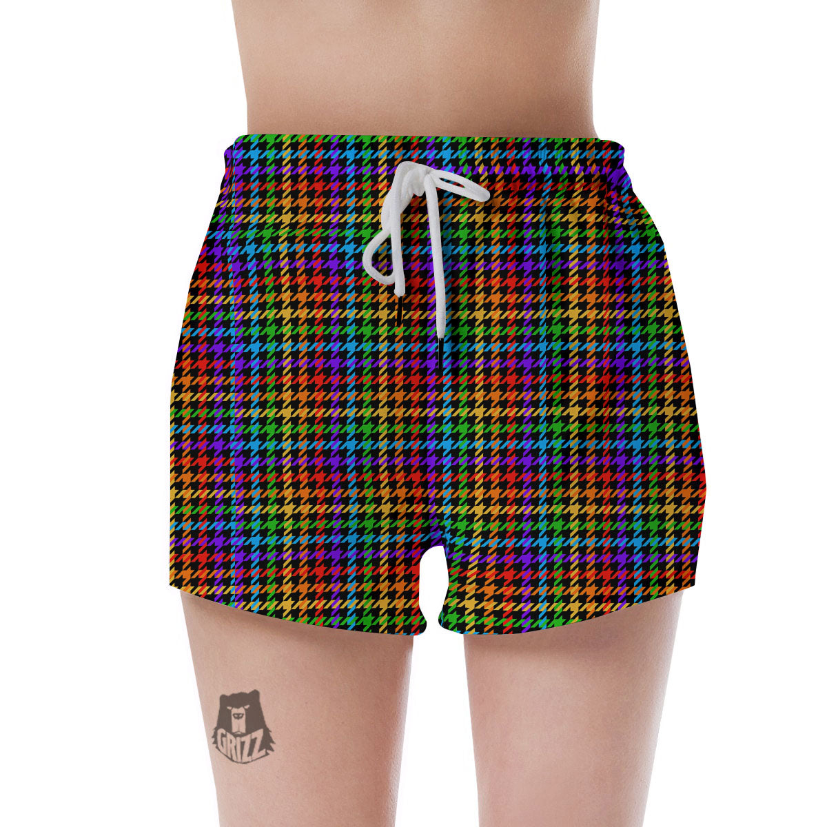 Houndstooth Rainbow Print Pattern Women's Shorts-grizzshop