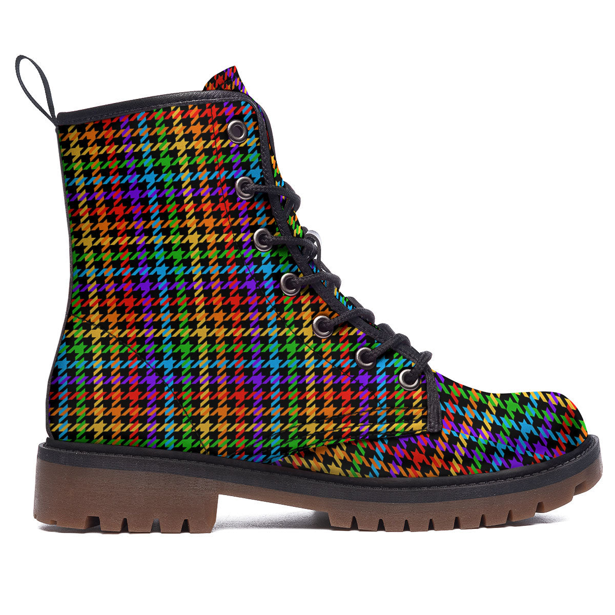 Houndstooth Rainbow Print Pattern Work Boots-grizzshop