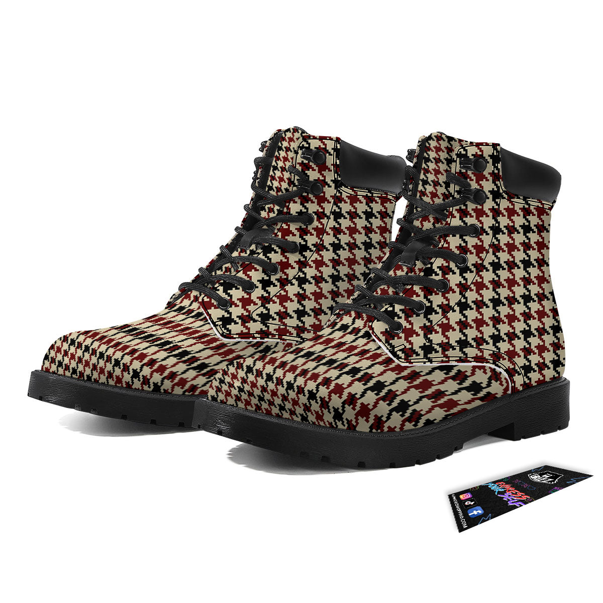 Houndstooth Red Brown Print Pattern Boots-grizzshop