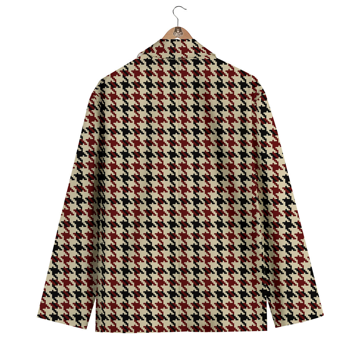 Houndstooth Red Brown Print Pattern Men's Blazer-grizzshop