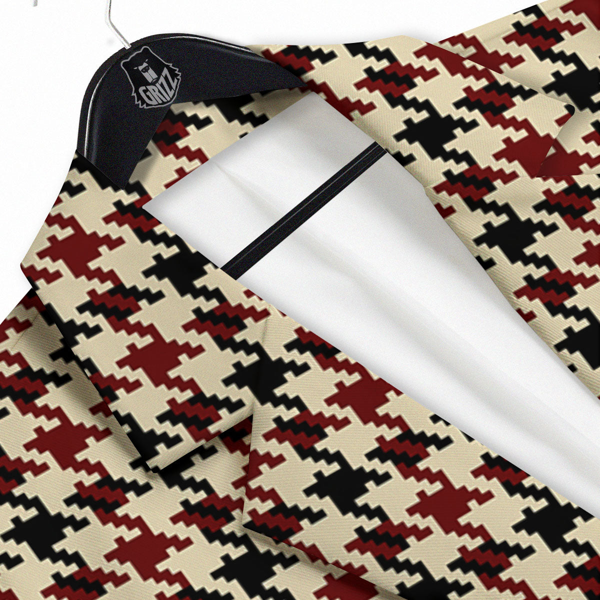 Houndstooth Red Brown Print Pattern Men's Sport Coat-grizzshop