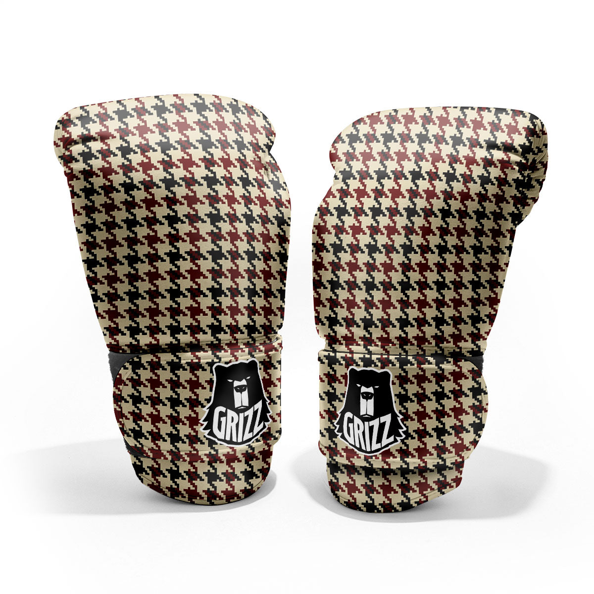 Houndstooth Red Brown Print Pattern Sparring Gloves-grizzshop