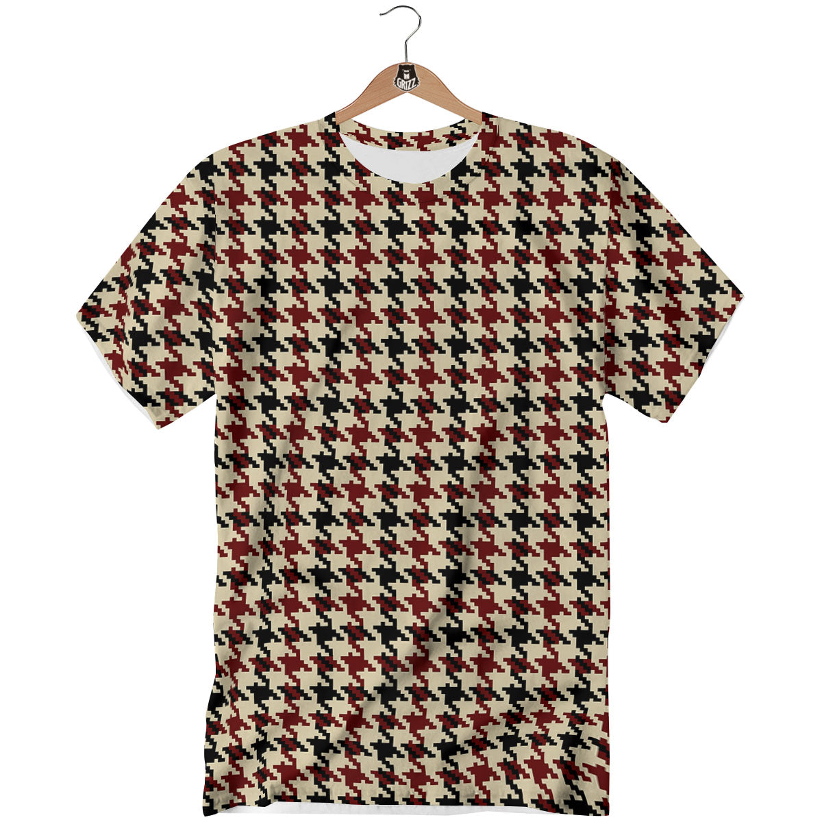Houndstooth Red Brown Print Pattern T-Shirt-grizzshop
