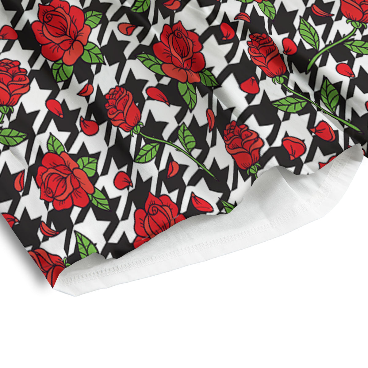 Houndstooth Red Roses Print Pattern Men's Athletic Shorts