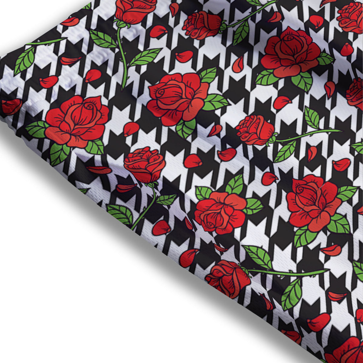 Houndstooth Red Roses Print Pattern Mesh Shorts