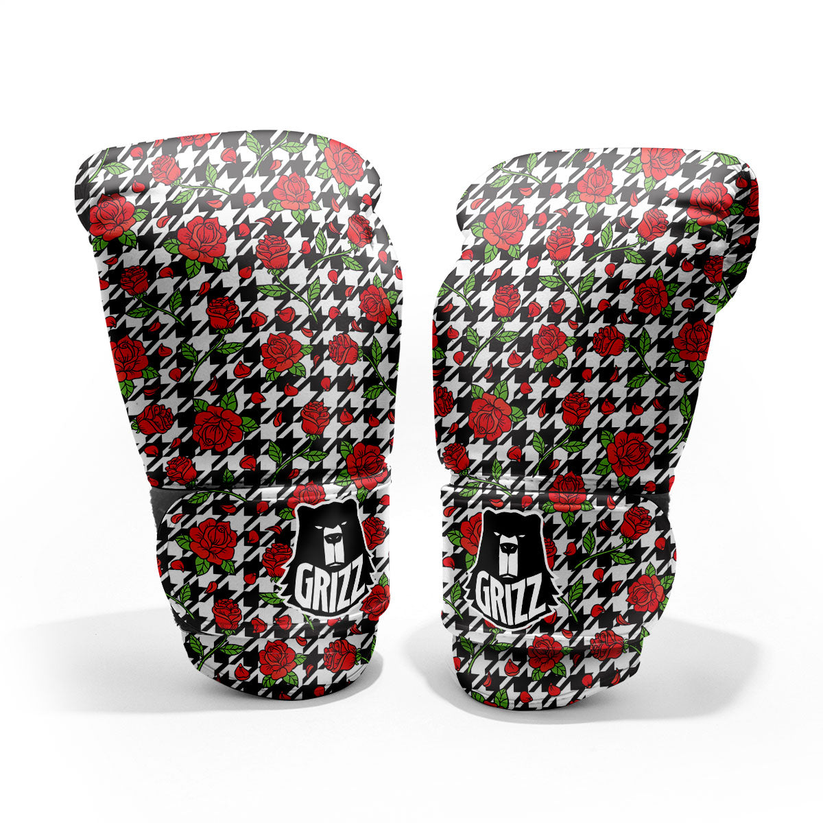 Houndstooth Red Roses Print Pattern Pro Boxing Glove