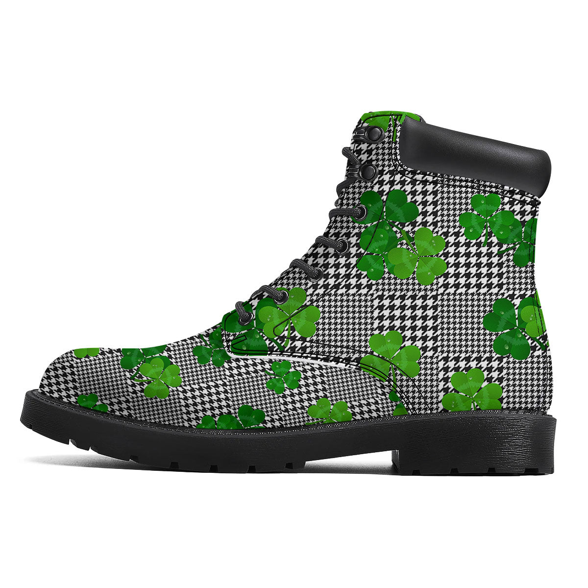 Houndstooth Shamrocks Print Pattern Boots-grizzshop