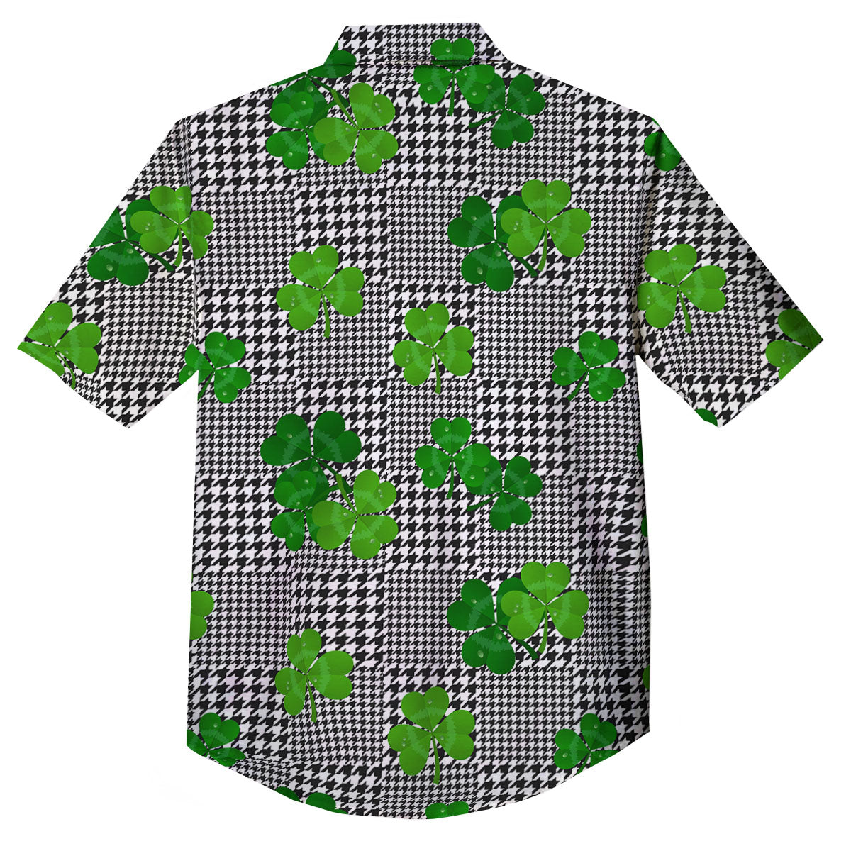 Houndstooth Shamrocks Print Pattern Button Up Shirt-grizzshop