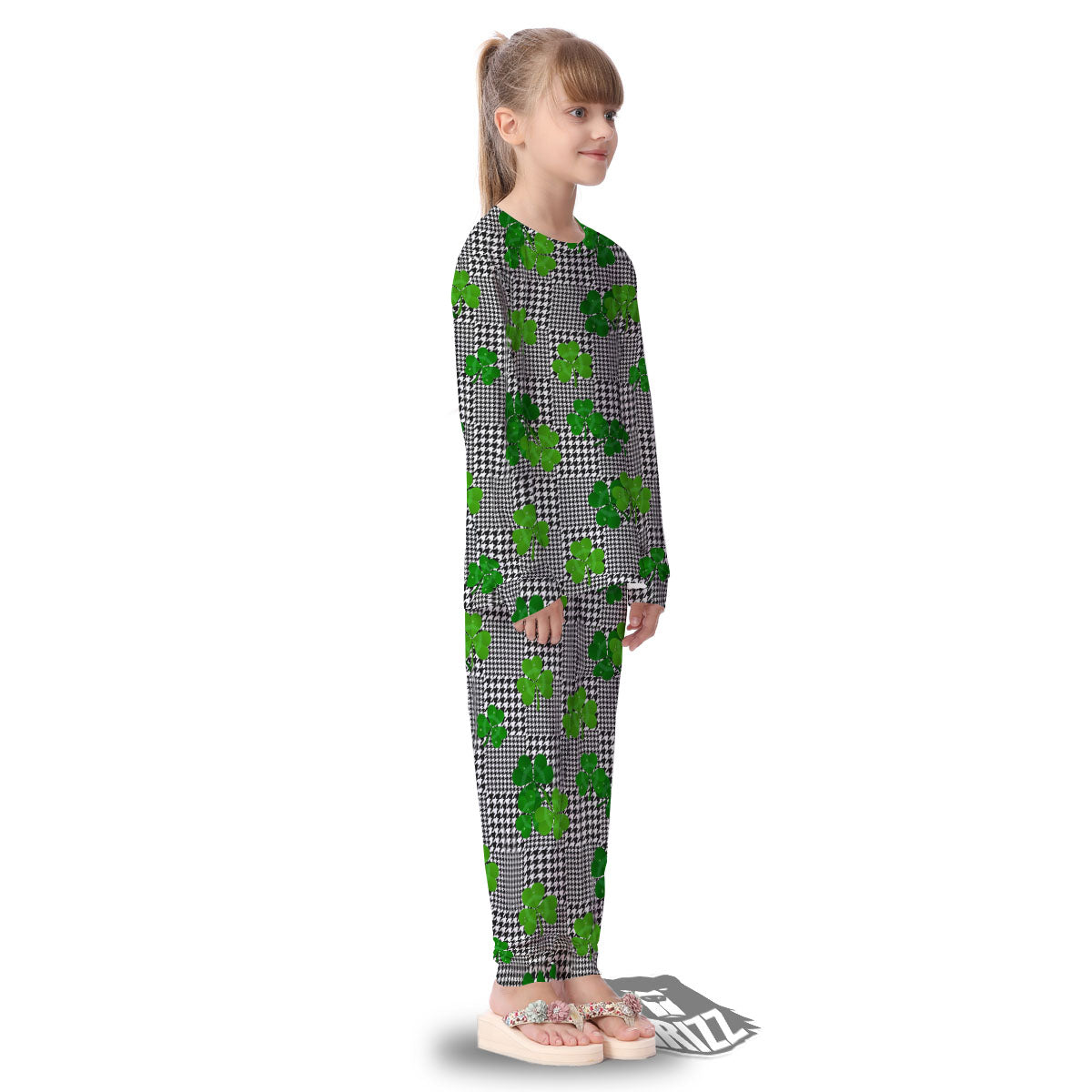 Houndstooth Shamrocks Print Pattern Kid's Pajamas-grizzshop