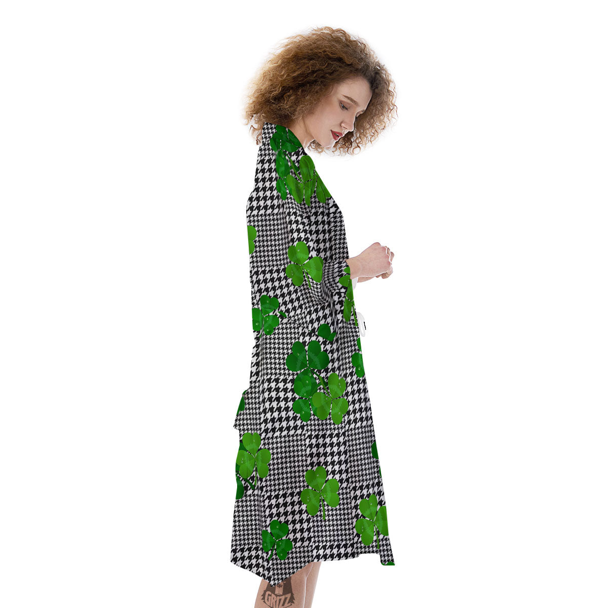 Houndstooth Shamrocks Print Pattern Kimono-grizzshop