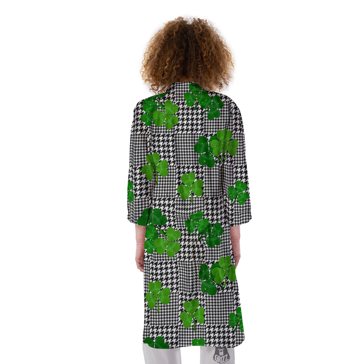 Houndstooth Shamrocks Print Pattern Kimono-grizzshop