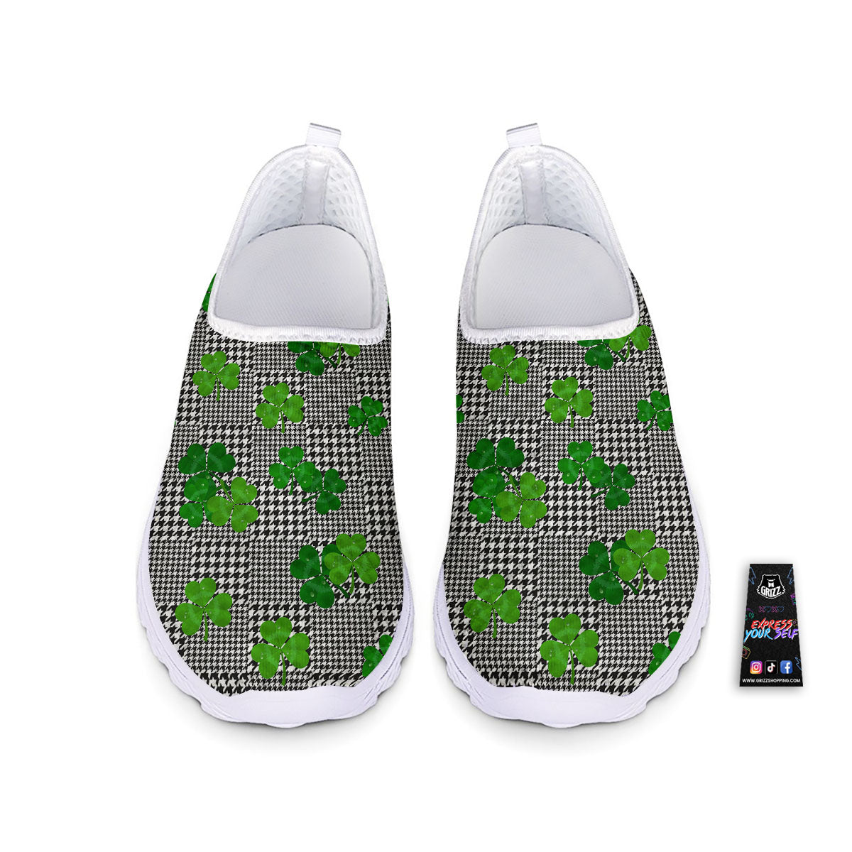 Houndstooth Shamrocks Print Pattern Nurse Shoes-grizzshop