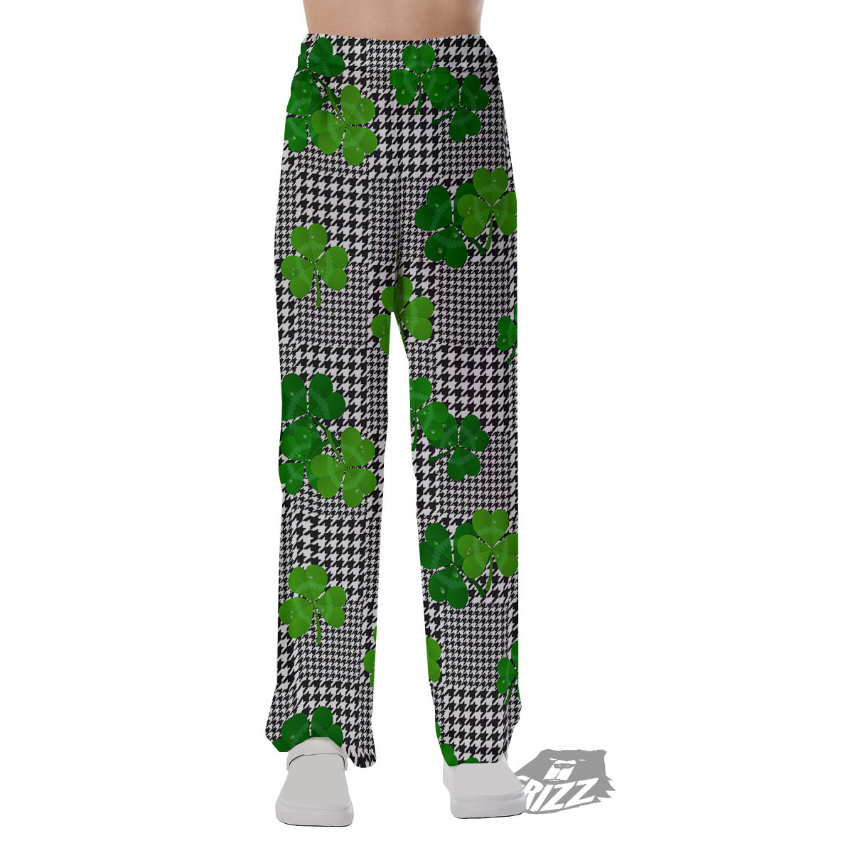 Houndstooth Shamrocks Print Pattern Pajama Pants-grizzshop