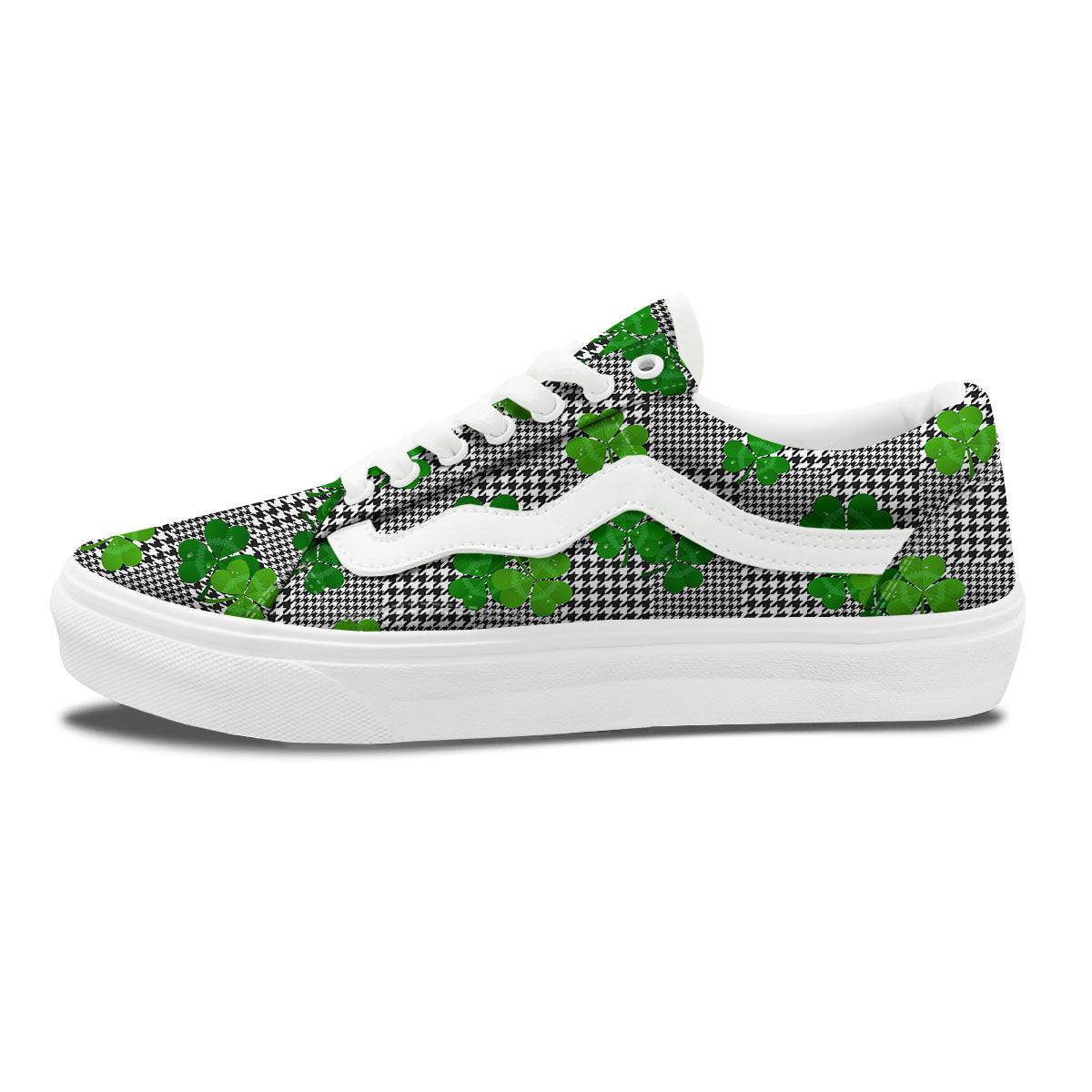 Houndstooth Shamrocks Print Pattern Skate Shoes-grizzshop