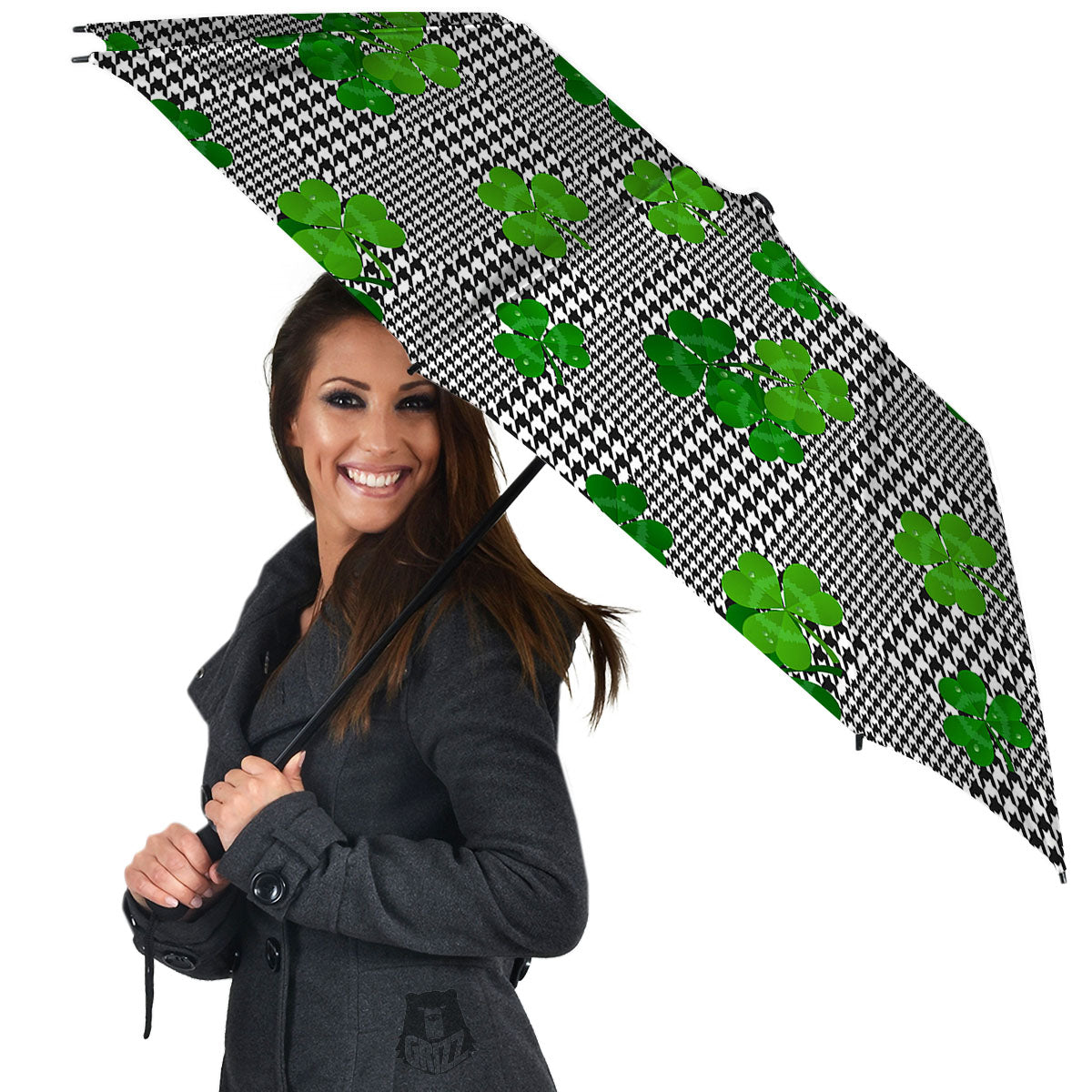 Houndstooth Shamrocks Print Pattern Umbrella-grizzshop