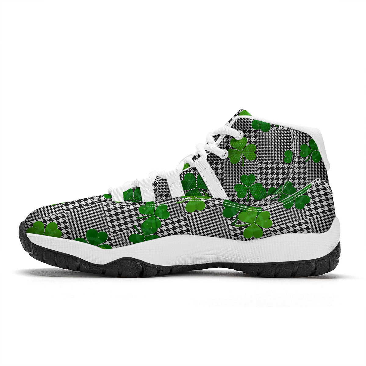 Houndstooth Shamrocks Print Pattern White Bball Shoes-grizzshop