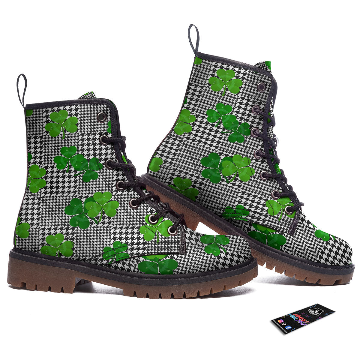 Houndstooth Shamrocks Print Pattern Work Boots-grizzshop