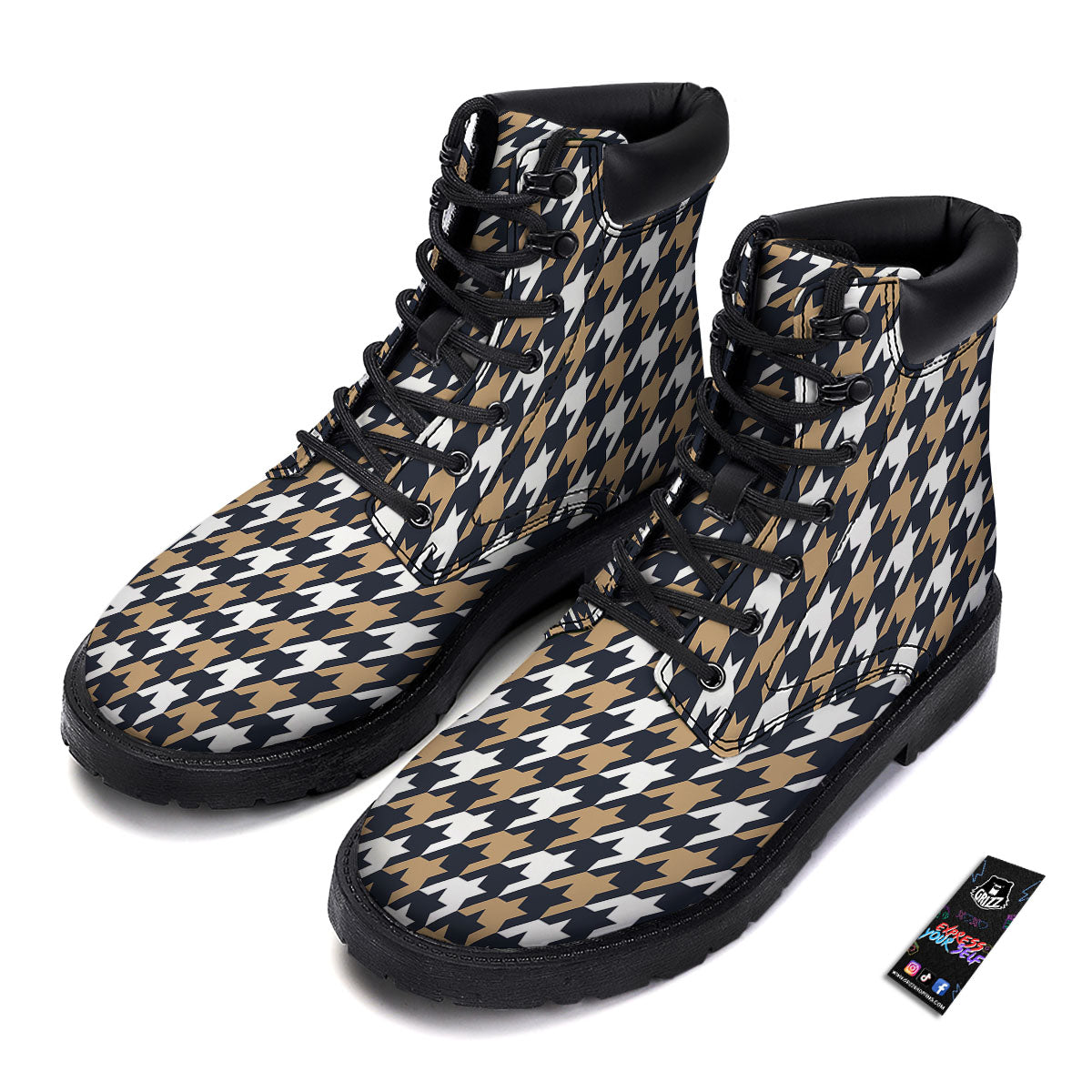 Houndstooth Tan And Brown Print Pattern Boots-grizzshop